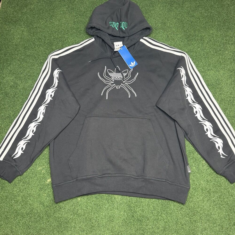 Sz L Adidas Originals Black Spider Trefoil Fleece Hoodie JW0223 Men's